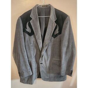 Vintage Circle S Dallas TX Western Blazer Jacket Black Gray Corduroy 46L Retro‎